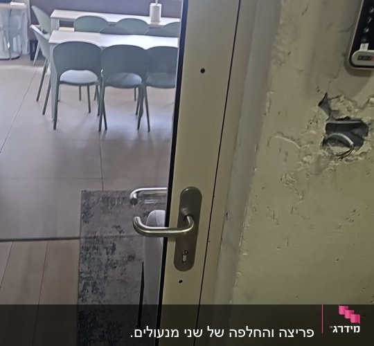 דלת עם מנעול וחור בקיר ליד